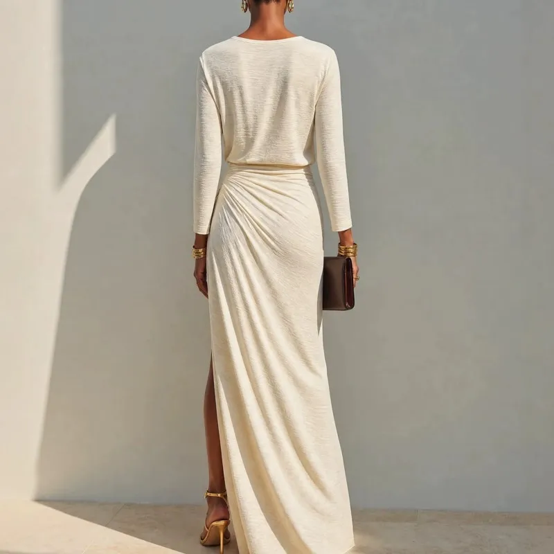 2026 New Women's Autumn/Winter Dress Solid Color Split Fashion Elegant Temperament Banquet Style Retro Unique Eye Catching Dress