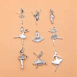 9pcs/lot Antique Silver Color Ballet Charms Collection For Jewelry Making Accessories For Women