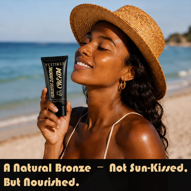YUITIKUE Crema Autobronceadora de 60g, Bronceador sin Sol para Rostro, Brillo Natural, Larga Duración, Sin Rayas y Fácil de Aplicar