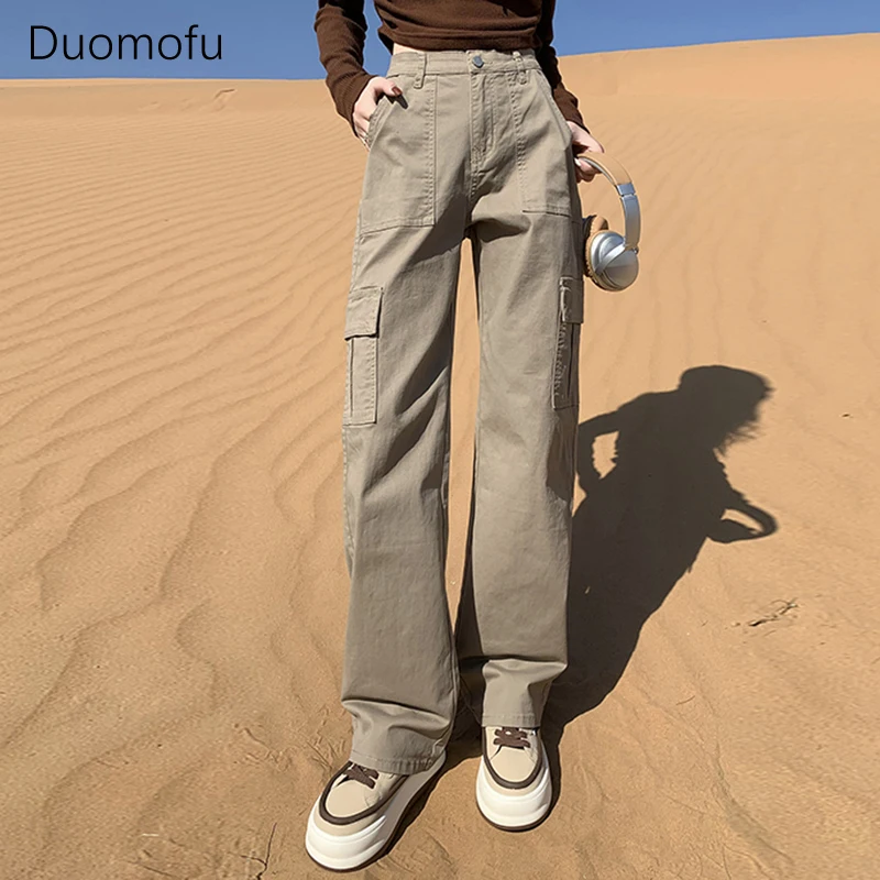 

Duomofu Winter Chicly High Waist Slim Straight Women Cargo Pants New Basic Pocket Casual Fashion Solid Color Loose Female Pants