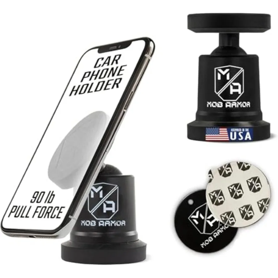 

MobNetic Maxx - USA Assembled Magnetic Phone Holder for Car Magnetic Car Phone Mount 90-Degree Tilt 360-Degree Rotation Aluminu