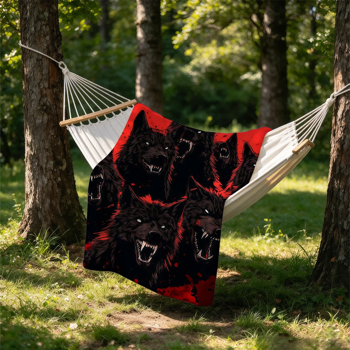 Raging Red Backed Wolves Flannel Blanket Warm Soft Halloween Christmas Couch Warm Cozy Decorative Decor Gift for All Season