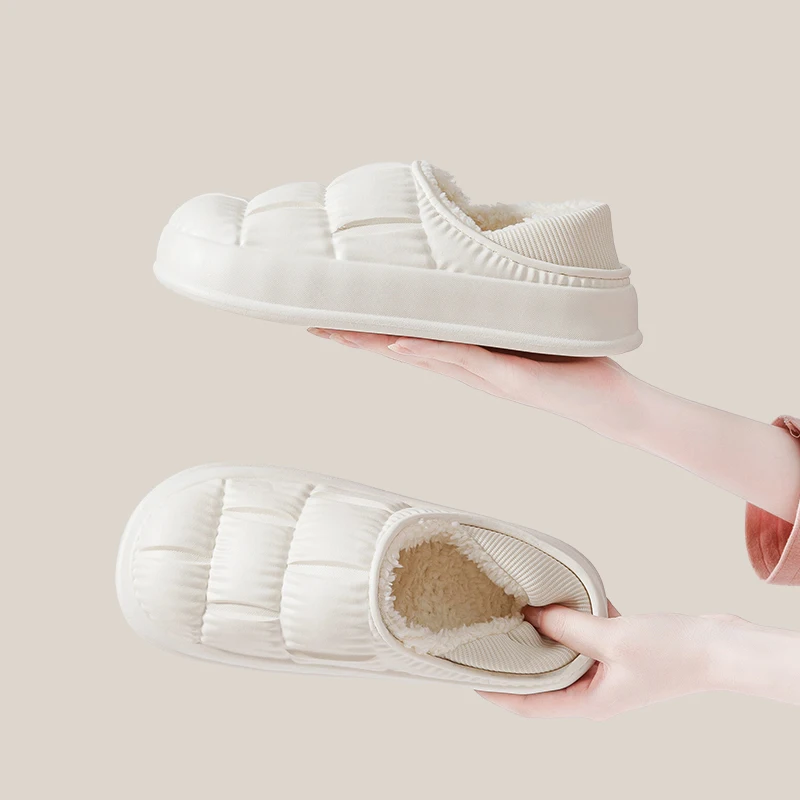 

Winter Slippers Women Men: 2-in-1 Slip-On/Full Coverage Warm Plush Lined Slippers, Waterproof Upper, Non-Slip Thick Sole