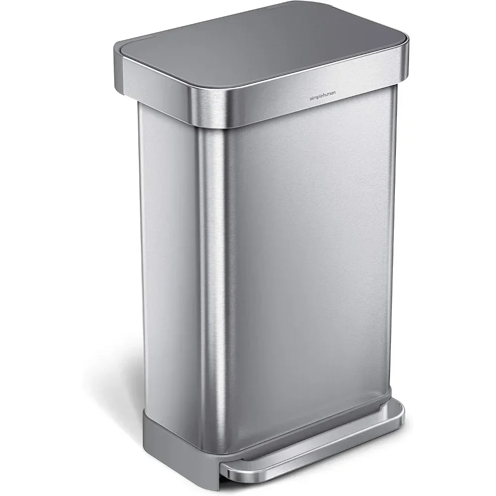 

trash can 45 Liter / 12 Gallon Liter Rectangular Hands-Free Kitchen Step Trash Can with Soft-Close Lid, Brushed Stainless Steel