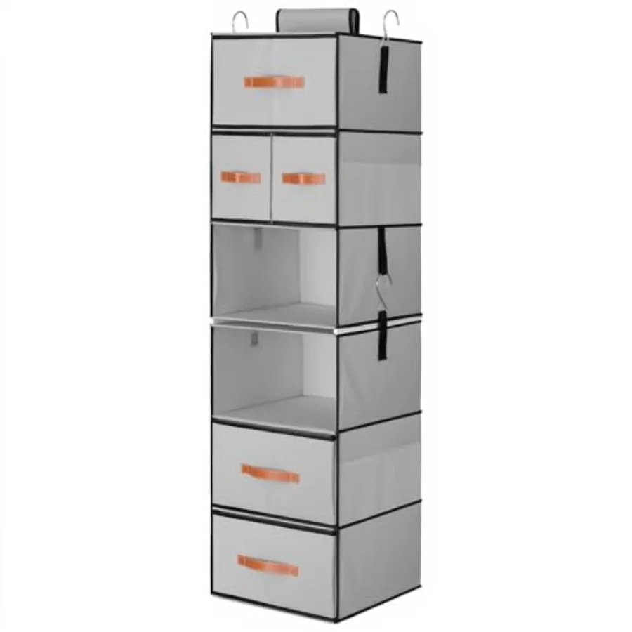 

Hanging Closet Organizer 6-Shelf Upgrade Hanging Shelves for Closet with 5 Removable Drawers and Side Pockets Hanging Shelf Org