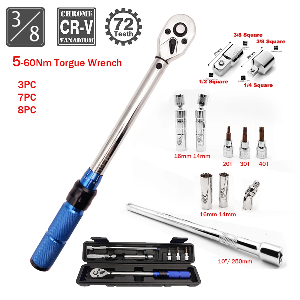AliExpress NONE 3/8" 5-60N.m Square Drive ±3% High Precision Torque Wrench 1pc 3pcs 7pcs 8pcs Set Bicycle Motorcycle Automotive IDY Hand Tools