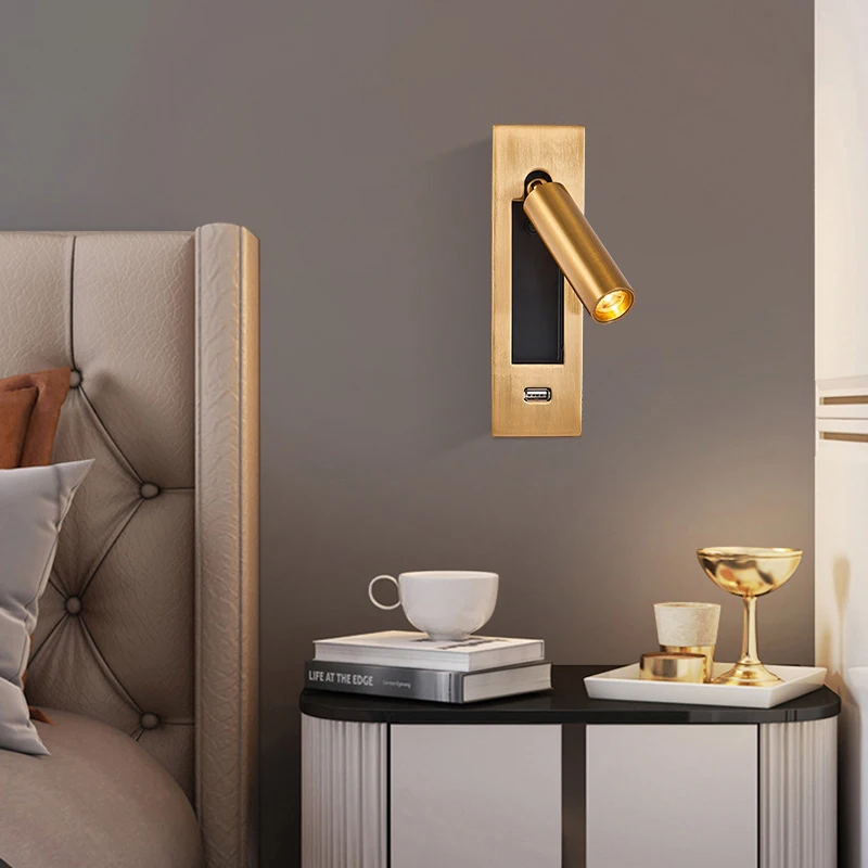 Modern Led Wall Lamp Copper/Black Embedded Wall Sconce Led 3W USB LED Reading Wall Light Adjustable  Night Lights Wall Lamp