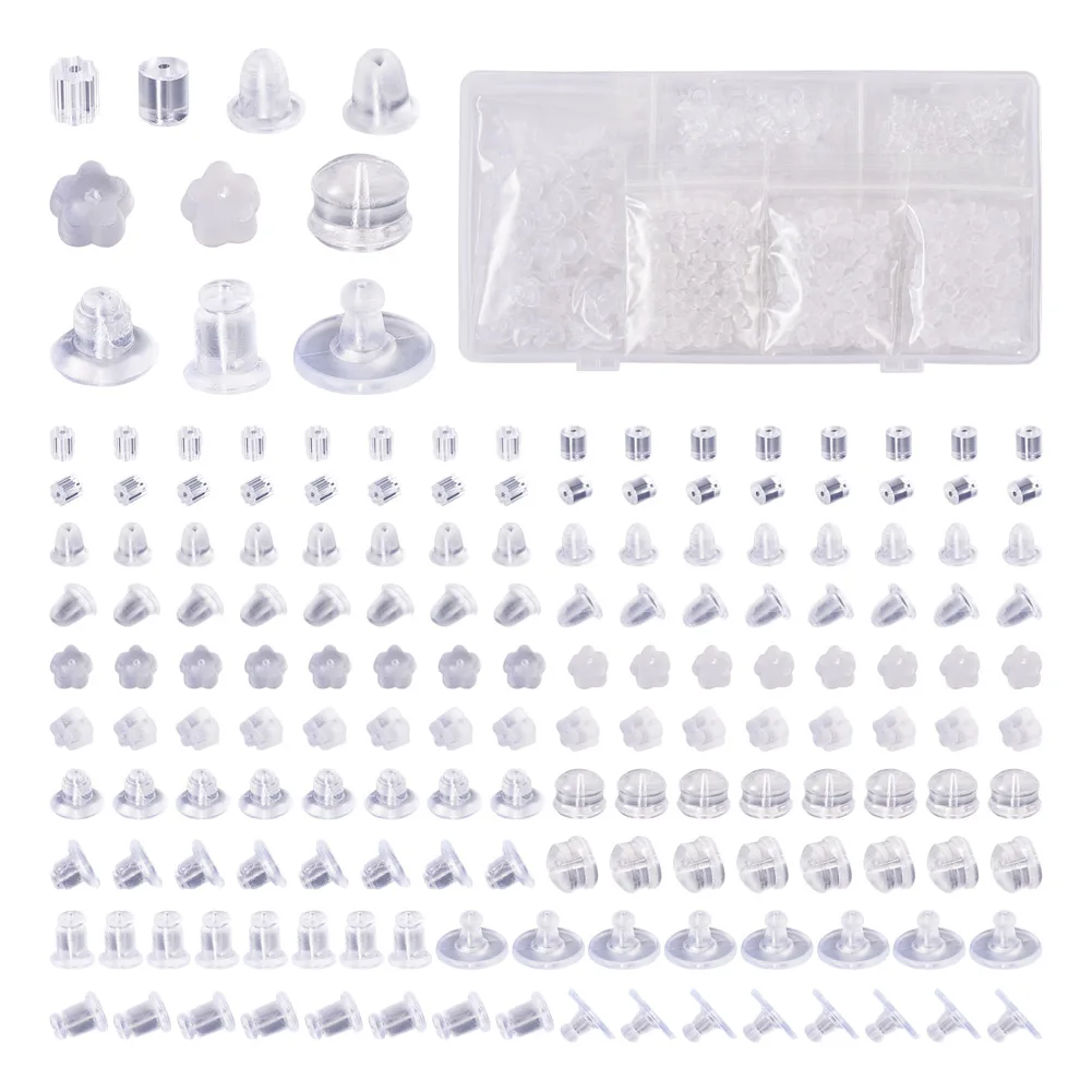 

1000Pcs Multi-Style Transparent Silicone Rubber Earring Back Stoppers Ear Plug Blocked Caps For Stud Earring Jewelry Findings