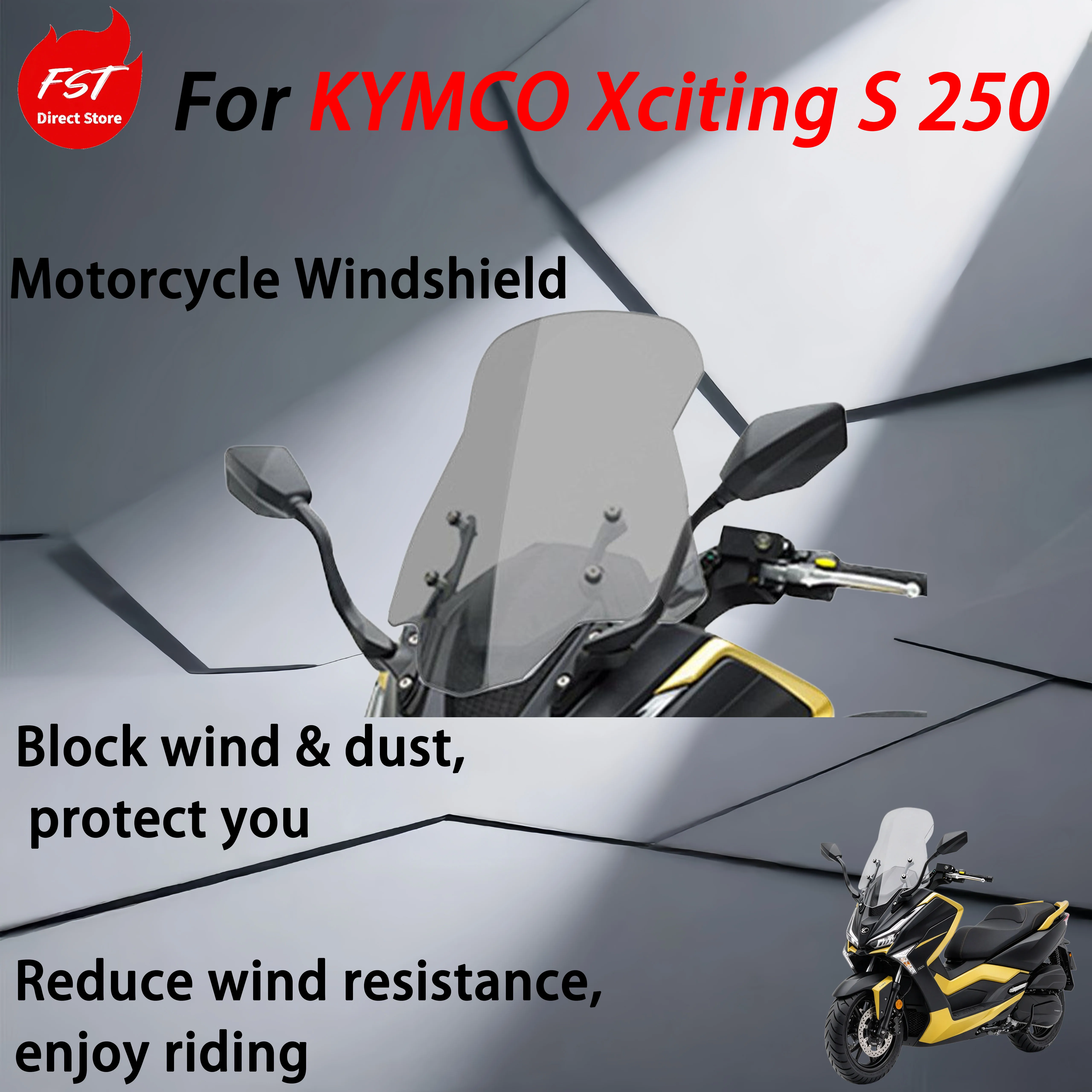 For KYMCO Xciting S 250 Replacement parts: Windshield enlarged and widened, front windshield deflector