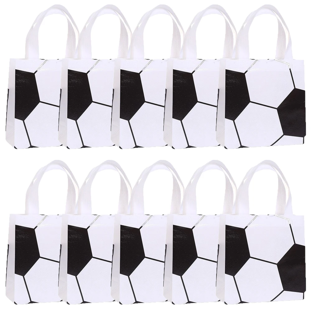 10 قطع من أكياس كرة القدم السوداء لحفلات أعياد الميلاد وحفلات أعياد الميلاد وحفلات الأعياد وحقيبة هدايا من الأقمشة غير المنسوجة بمقبض