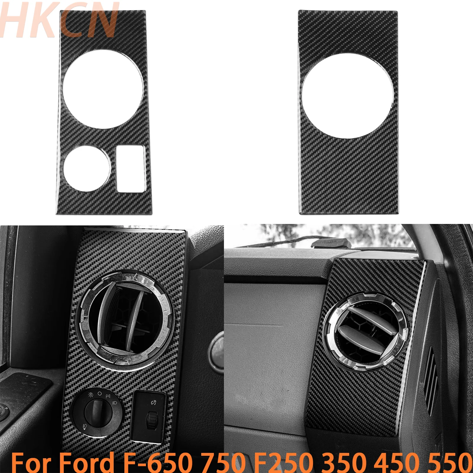 For Ford F650 750 F250 350 450 550 Carbon Fiber Interior Trim Stickers Decorating Air Vent Panels Both Sides Car Dashboard
