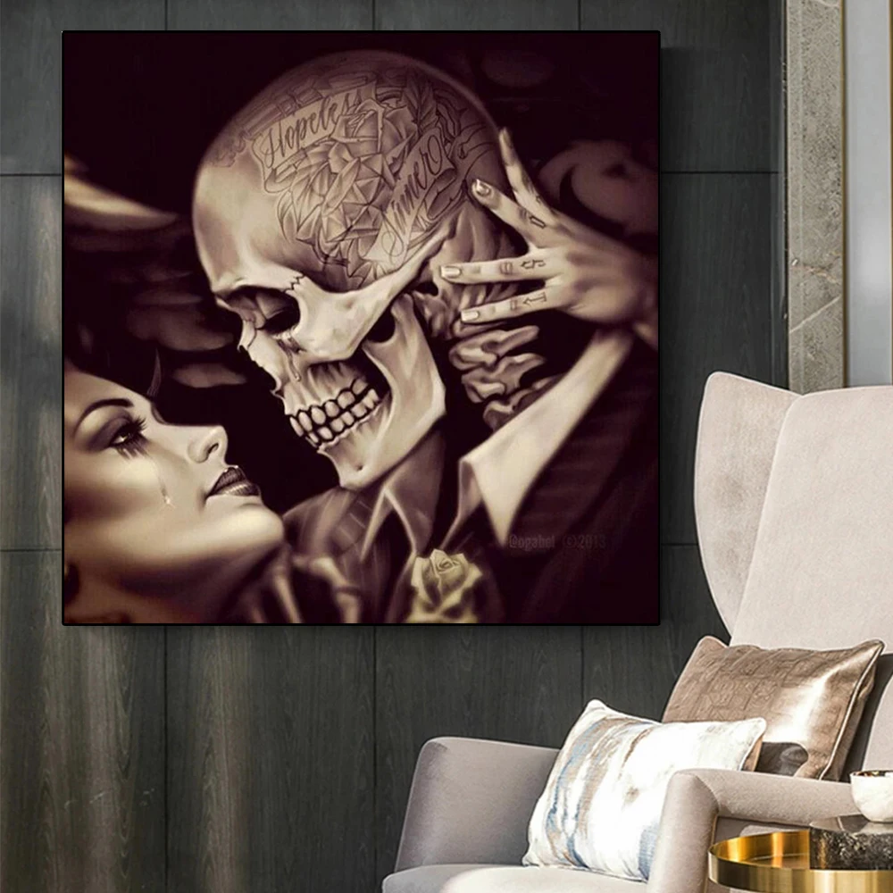 Women Skull Tattoos Black White Art Canvas Paintings Advocating Freedom Poster Fashion Style Wall Living Room Decoration Cuadros