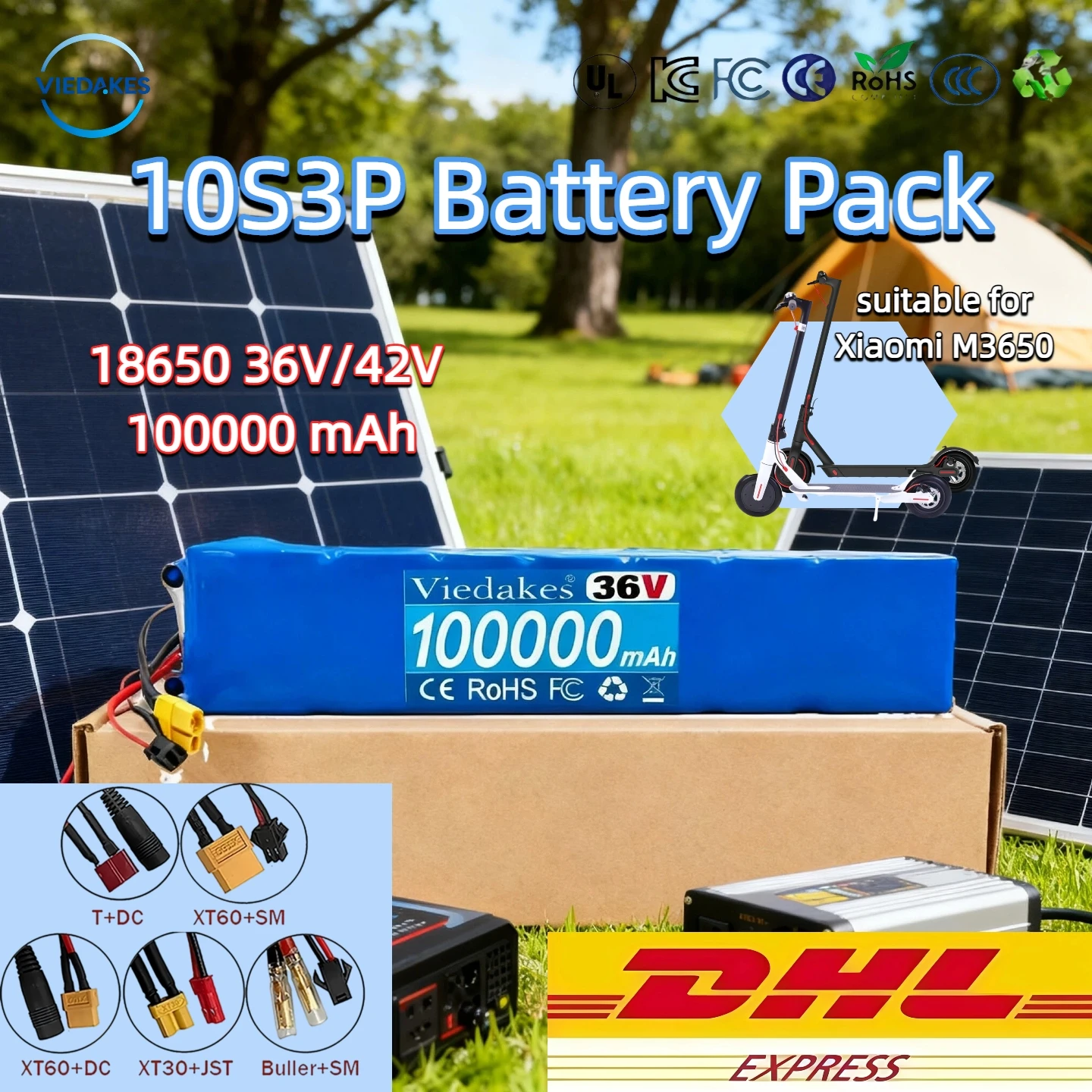 

New Viedakes 10S3P 36V battery pack 18650 lithium battery suitable for Xiaomi M365 electric scooter battery+42V charger