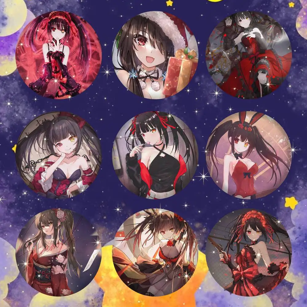 Tokisaki Kurumi Date A Live 75x75 25x25 Mm Cartoon Round Brooches On Backpack Shirt Accessories Jewelry Badge Gift For Friends