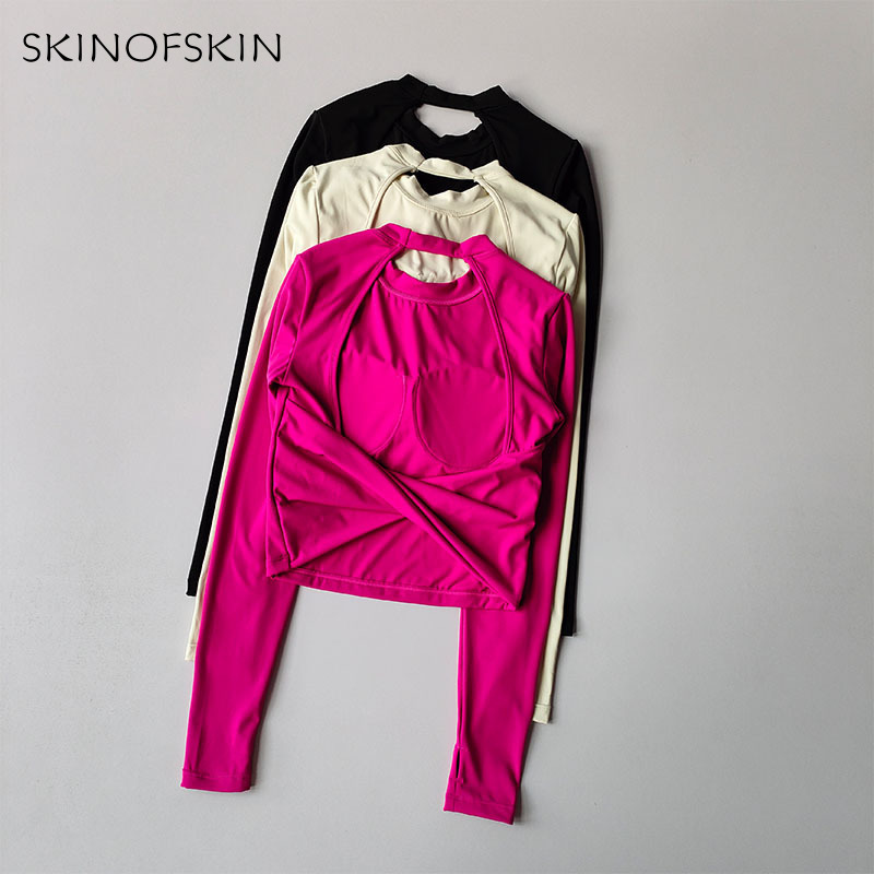  Sexy Back Sports Top for Women Autumn and Winter New Style Big Backless Yoga Suit Spicy Girl Long Sleeved Fitness T-shirt 