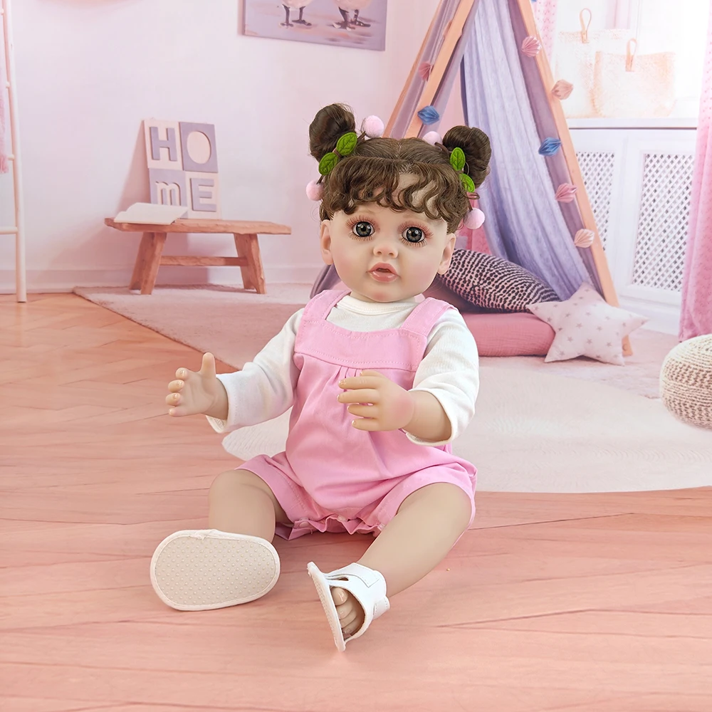 

1pcs 22 Inch Brown Hair Transplant Reborn Dolls 55cm Full Vinyl Large Eye Simulation Doll Dress Up Games Accompanying Gifts Toys