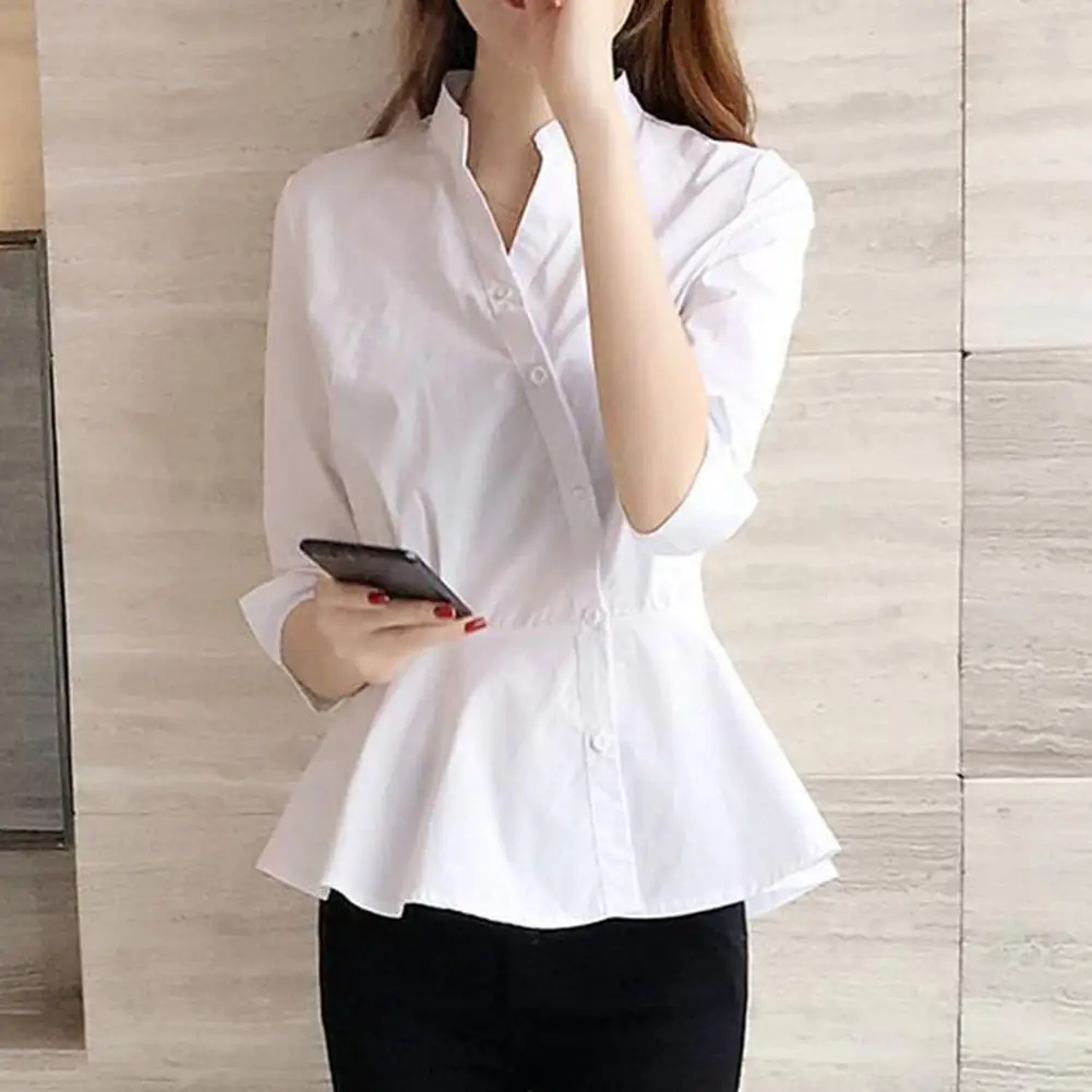 Women Shirt Ruffles Hem Irregular Buttons Elegant Korean Style Split Cuff Blouse for Daily Wear Blusas Mujer De Moda 2022 بلوزات