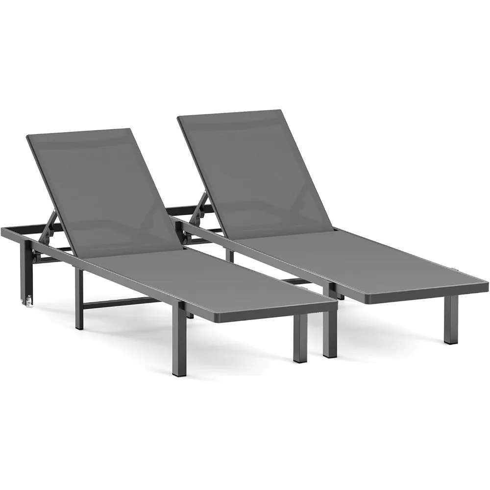 

Patio Chaise Lounge Chair Set of 2, Outdoor Lounge Chairs with Wheels, 5-Position Adjustable Sun Loungers for Pool, Deck, Beach,