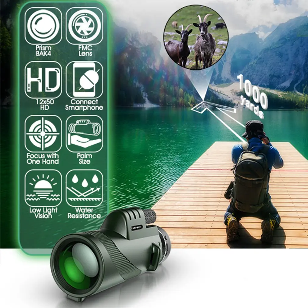 HD ثنائي التركيز أحادي تلسكوب المحمولة أحادي تلسكوب للحياة البرية مشاهدة الطيور التنزه التخييم دروبشيبينغ بالجملة