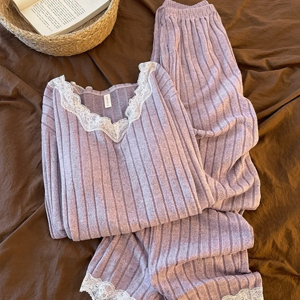 Chest Pads 2-Piece Pajamas for Women's Set Pyjamas Pijama Sleepwear Nightwear Woman Autumn New Comfortable Homewear Suit 0 Sold