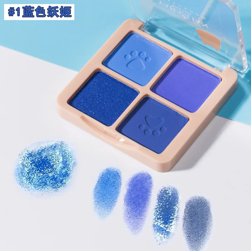 4-kleuren oogschaduw waterproof holding make-up olijfgroen blauw lage verzadiging grijs poeder matte oogmake-up nichemake-up