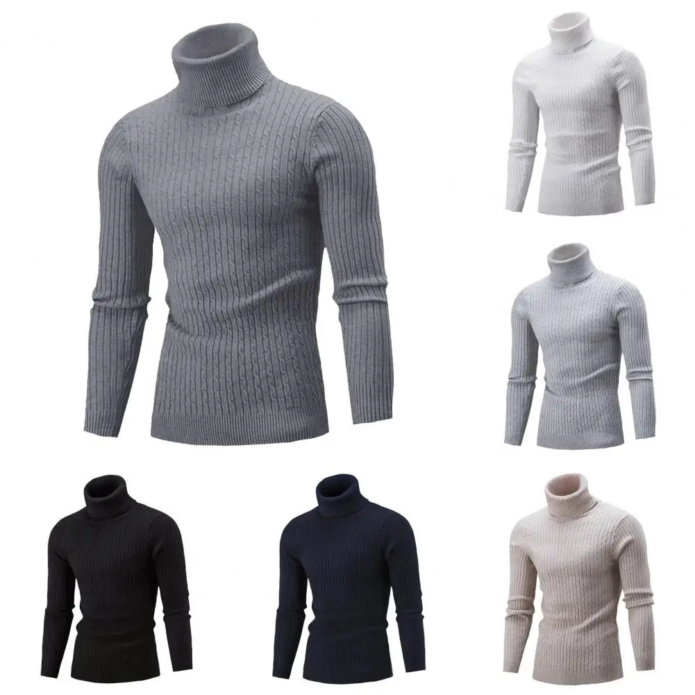 

Solid Color Long Sleeve Tee for Men Stylish Layering Option Slim Fit Men's Turtleneck Sweater for Autumn Winter for Layering