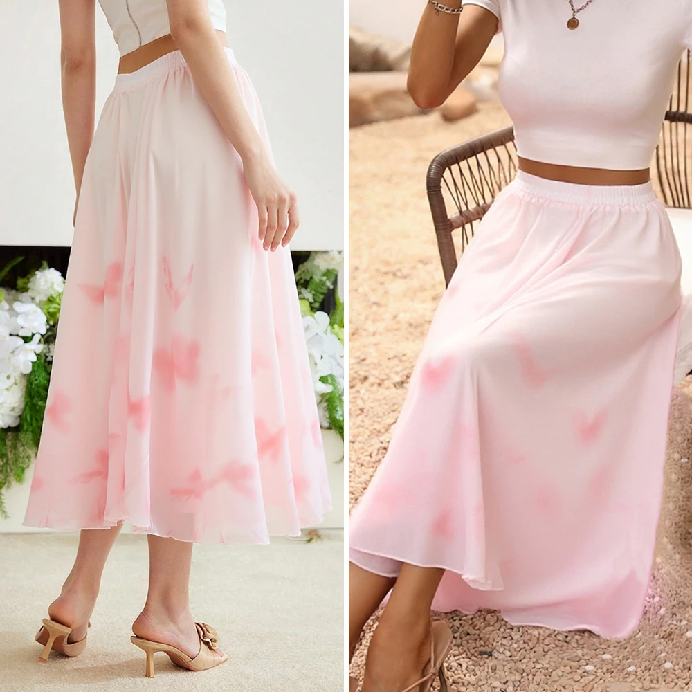 

Women's Floral flared skirt in soft Pink/ Pastel tones, Chic Women's Formal & Casual Dresses