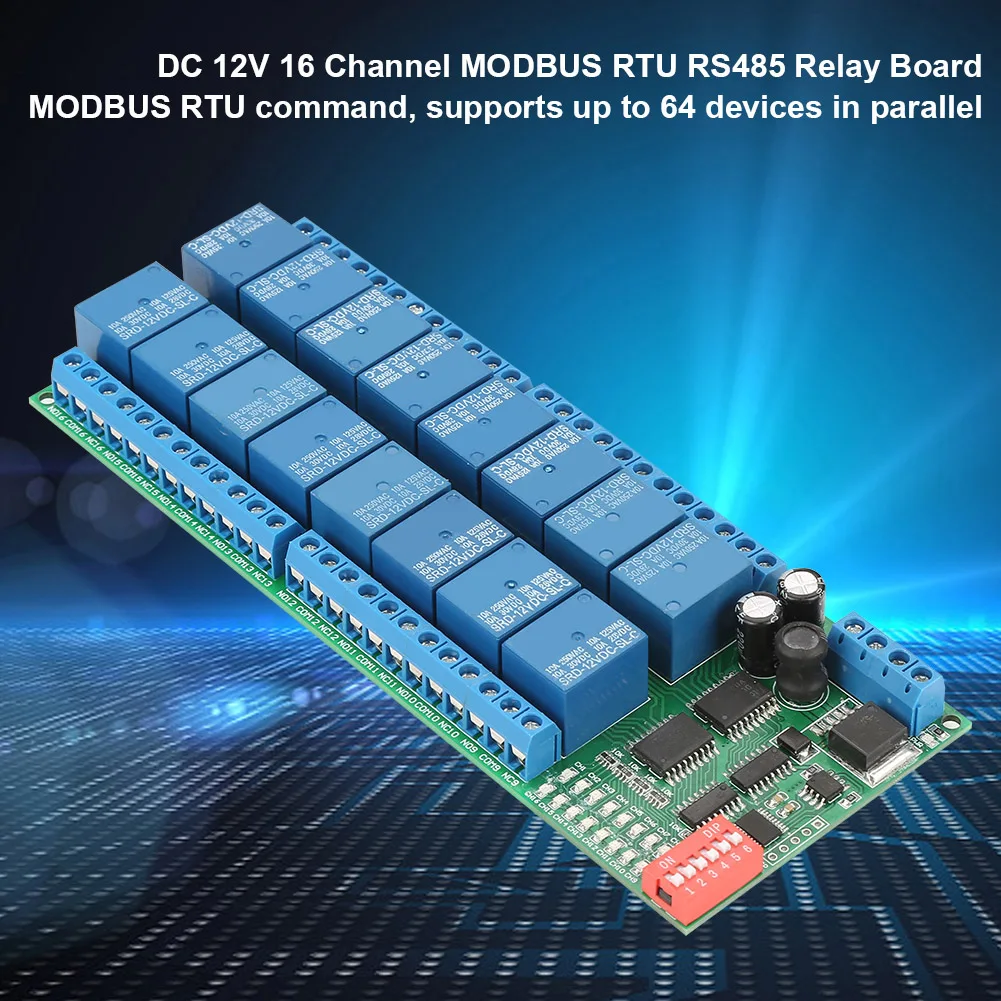 Modbus-Relais, 12 V, 16 Kanäle, MODBUS RTU, Relaismodul, Platine, SPS-Controller, serielle