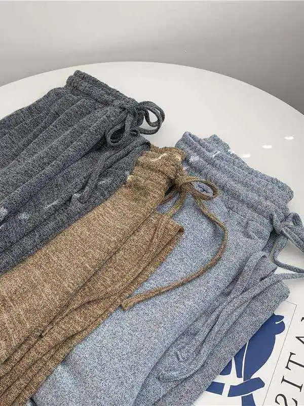 

Женские широкие брюки с высокой талией, свободные, вязаные, весенние, повседневные, из ПВХ-материала, 100% хлопок