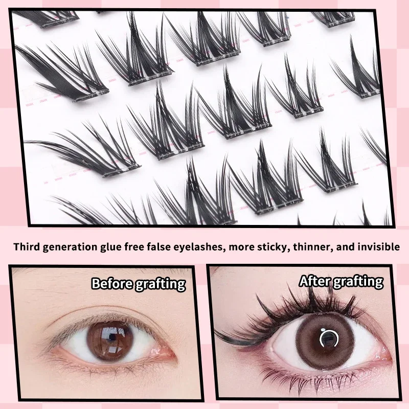 Faux-cils auto-adhésifs volumineux, pas besoin de colle, queue de poisson moelleuse, tournesol, Extension de cils épais et bouclés, yeux Anime à faire soi-même