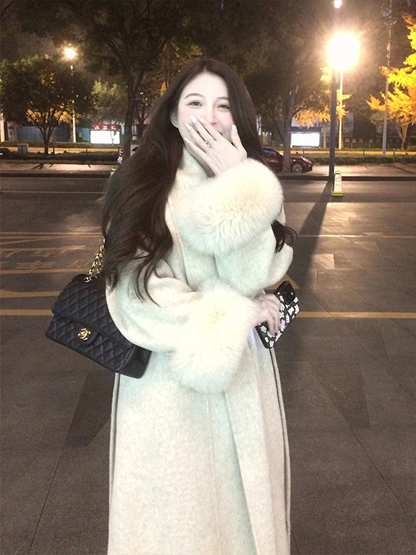 

Elegant Woolen Coat Women's Autumn Winter New Style Waist-Cinching Midi Length Sleeveless Commute Style Body Type