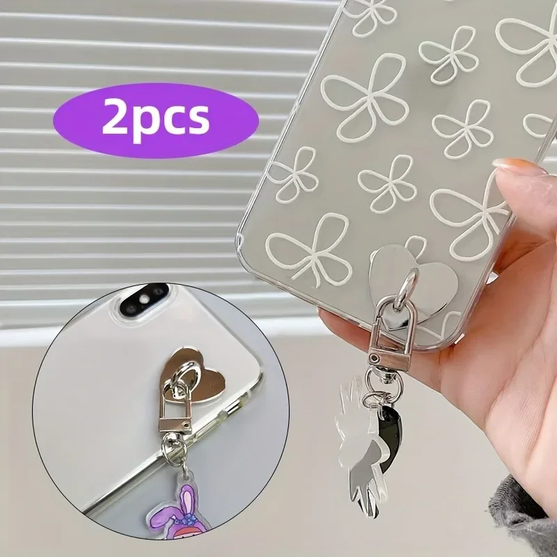 2 pezzi di supporto per ciondolo per telefono a forma di cuore in metallo, anello per dito per telefono con cuore d'amore, ganci autoadesivi per supporto posteriore per telefono cellulare