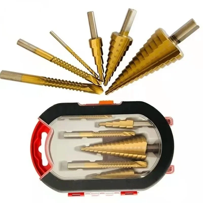Bor Pagoda Imperial, Set kotak plastik 6 buah, pemosisian Tengah, bor Stainless Steel lapis Titanium