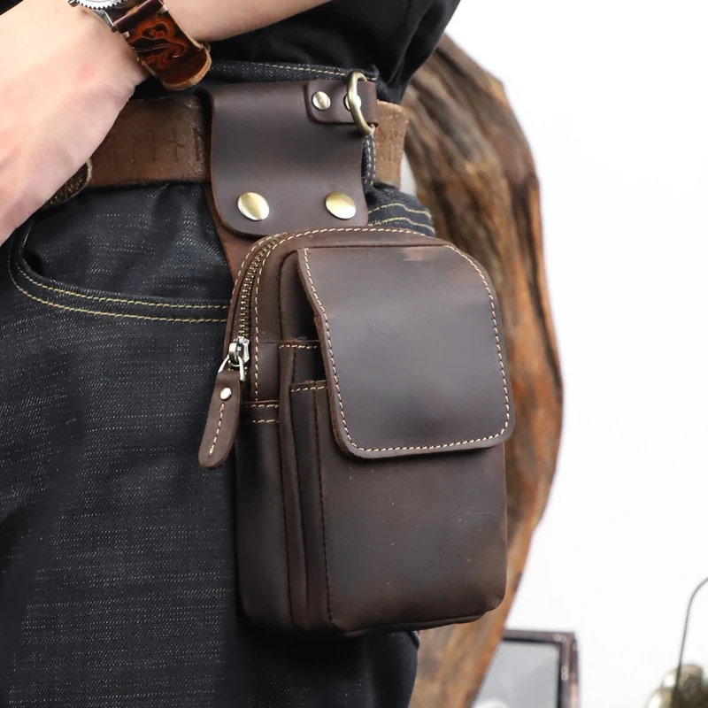 

Мужская поясная сумка из натуральной кожи, многофункциональная сумка для мобильного телефона, носимая поясная сумка с пряжкой для ключей, джинсы