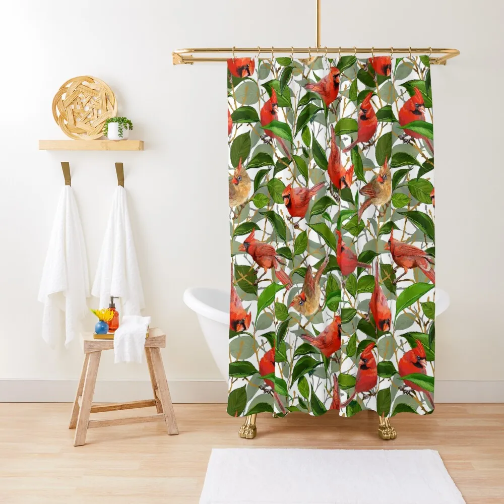 

Summer Cardinals | White Shower Curtain Transparent Bathroom Shower Waterproof Shower Bathroom Accessorys Curtain