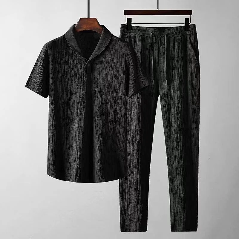 Casual Summer Men Sports Tracksuit Fashion Business Short Sleeved And Trousers Luxury Two Piece Sets Outfits