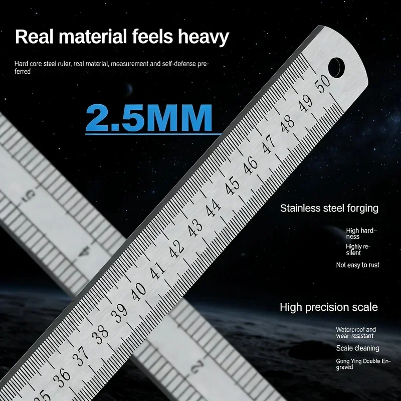 Regla de Acero Forjado Longquan de 2.5mm - Herramienta Multiusos para Auto de 50cm con Diseño Reforzado para Medir y Defensa Personal