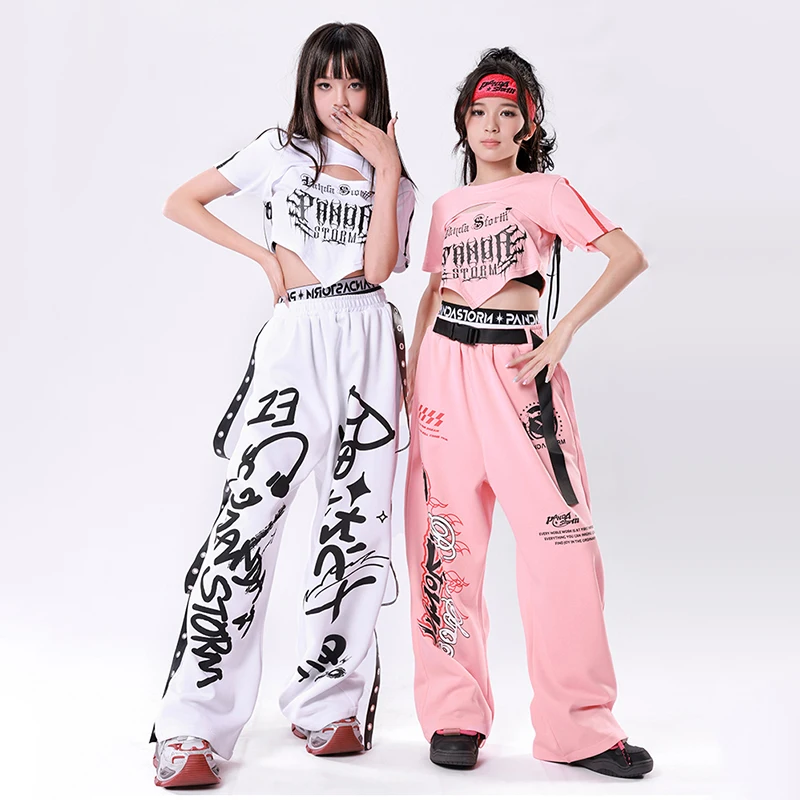 

Modern Jazz Dance Clothes Girls Kpop Hip Hop Performance Costume Crop Tops Pants Summer Street Dance Outfits Stage Wear BL15431