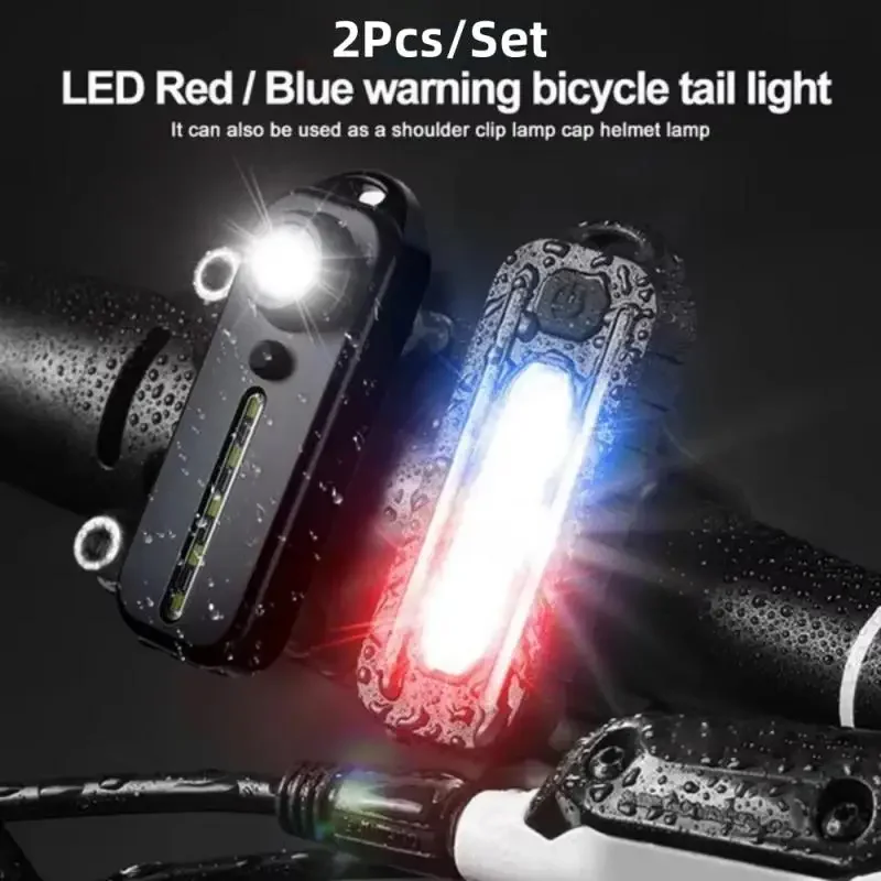 2Pcs/Set LED Red and Blue Shoulder Police Light with Clip USB Rechargeable Flashlights Warning Safety Torch Bike Warn LANTERN