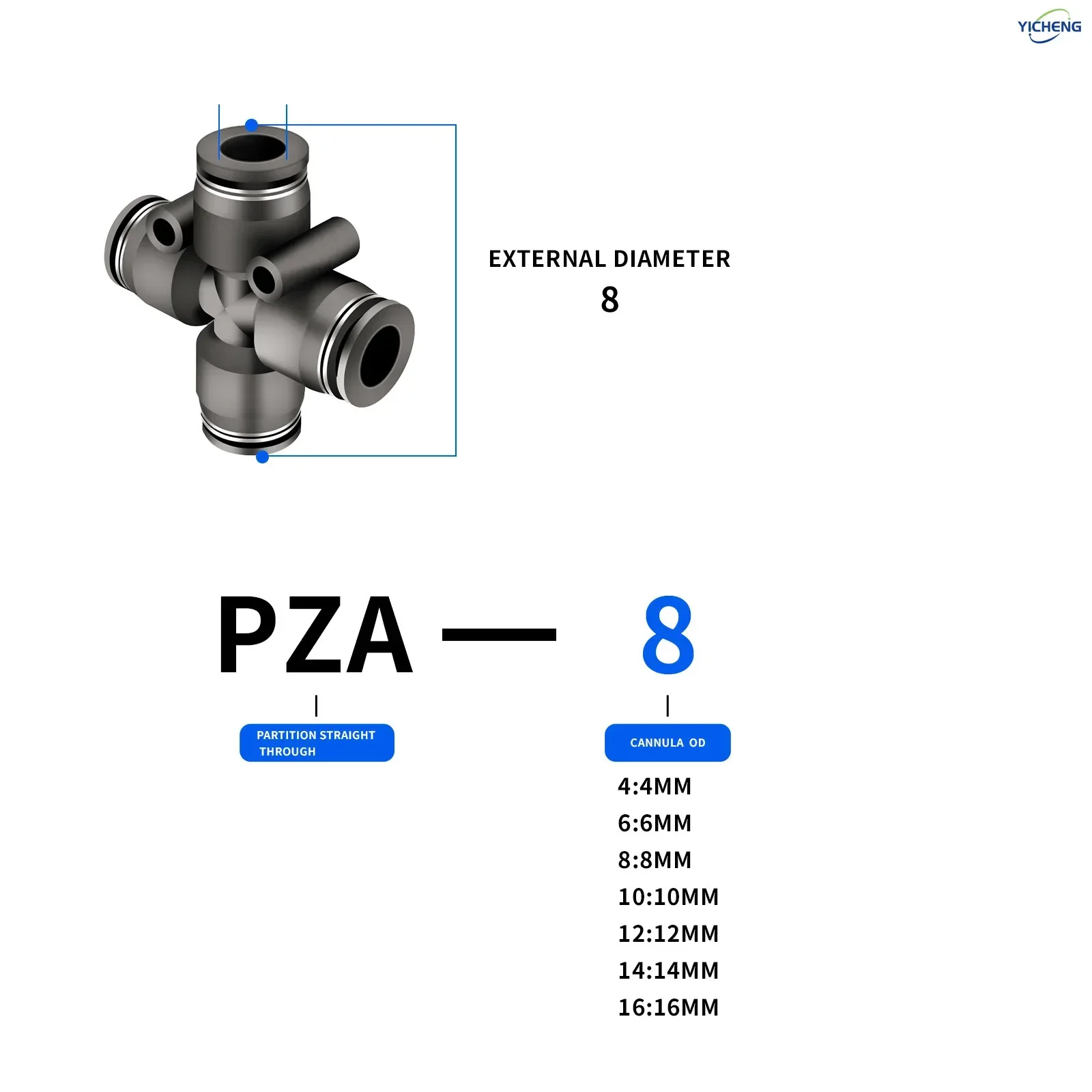 PNEUMATIC Hose Connector four channels 8MM Tube OD Push to Connect Tube Quick Fittings Push Lock (Pack of 10)
