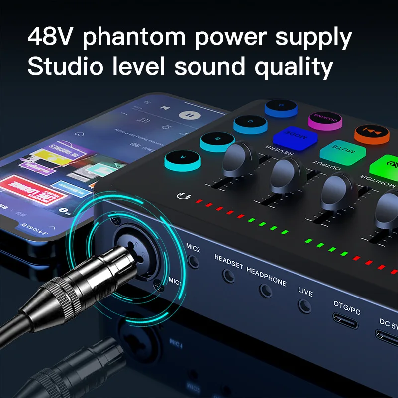 Десять предметов TLF Xtuga UF1 Новое поступление OEM RGB Цвет 48 В Phantom Power o Звуковая карта для конденсаторного микрофона Live Stream