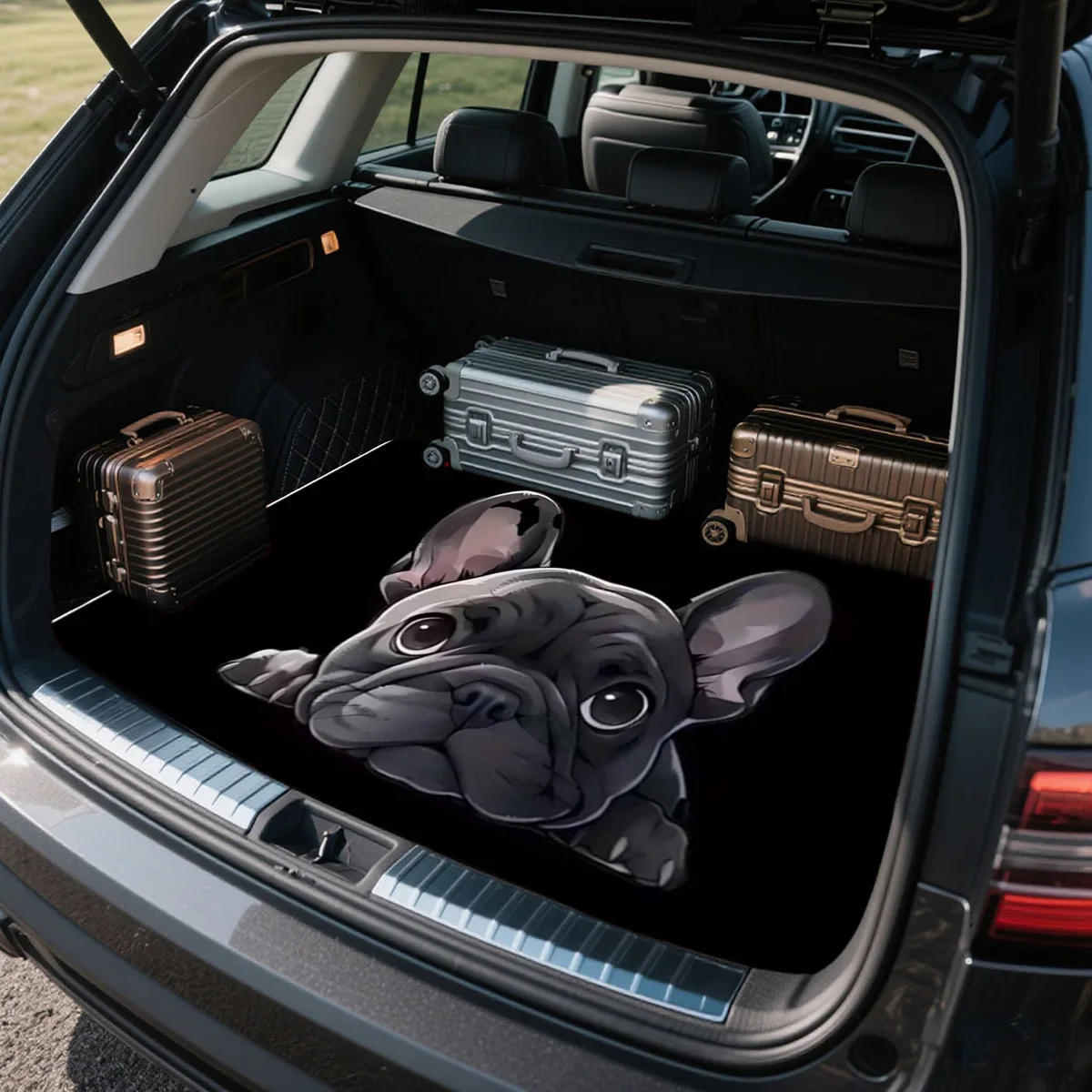 1pc Cartoon French Bulldog Pattern Trunk Mat - Suitable For Most Car Models, Measuring 29.53X39.37 Inches, Made Of Durable Polye