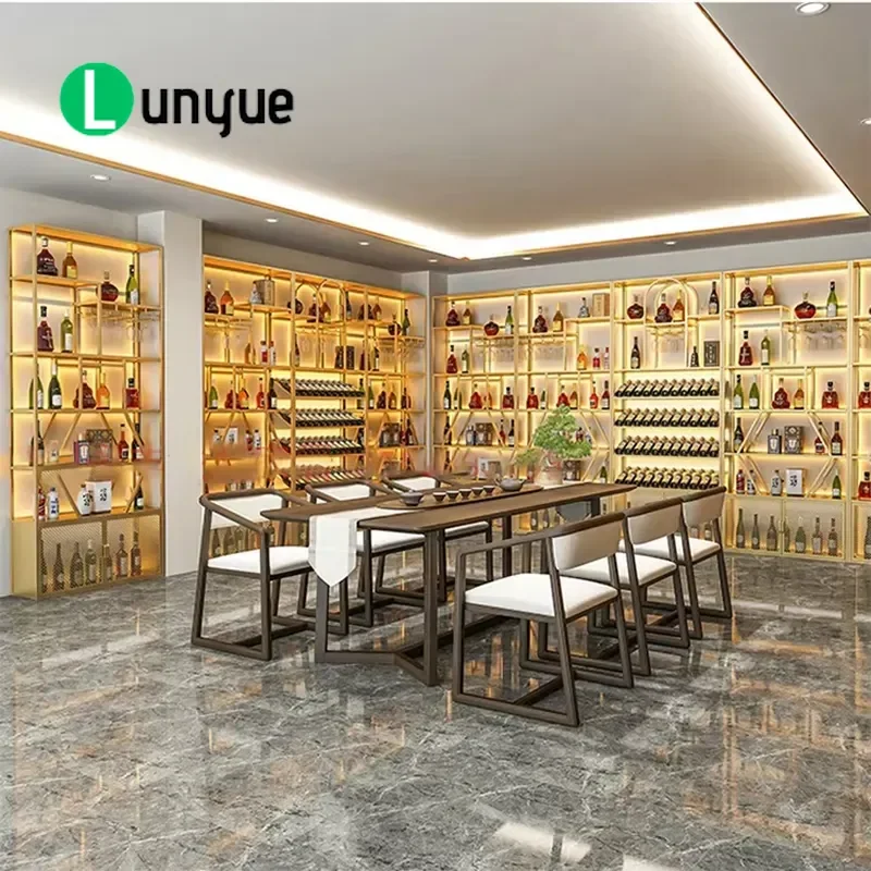 Custom Gold Metal Wine Rack Vertical Iron Shelf Logo Style New Design Home Decoration Wine Display Storage Furniture