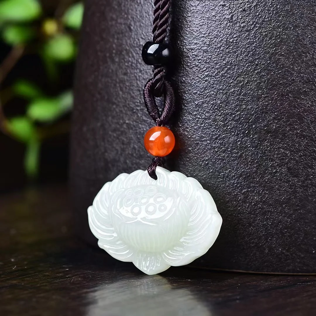 Exquisite Hetian jade lotus pendant jewelry 3052#