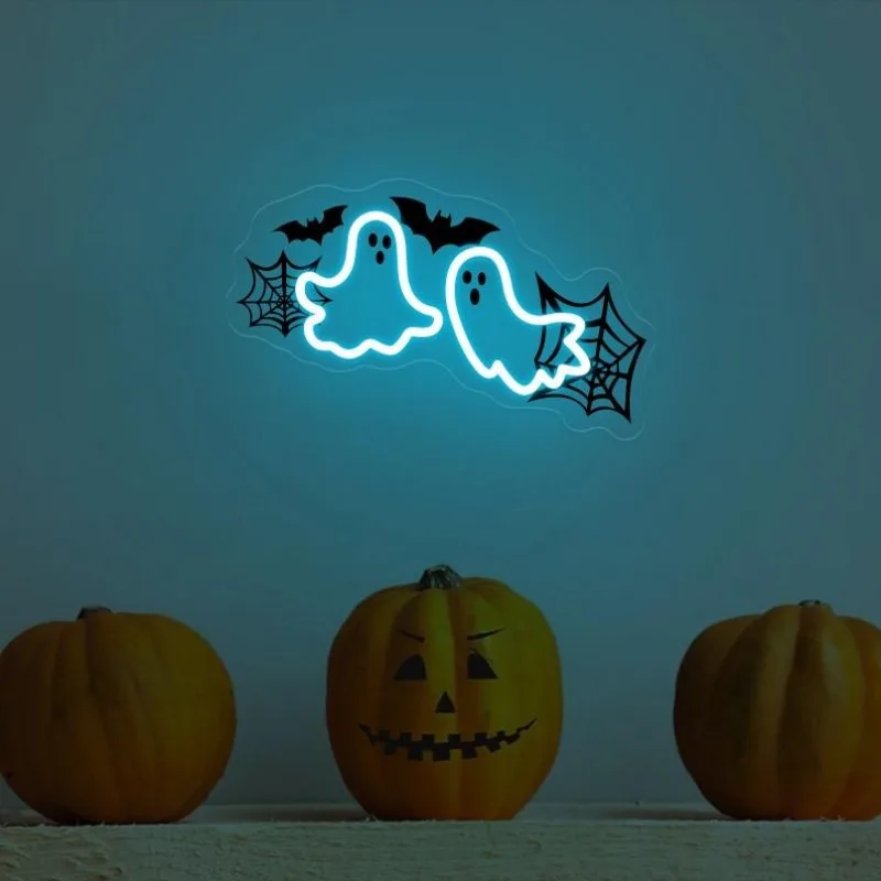 ไฟนีออน LED รูปทรงผี ลายใยแมงมุม แสงไฟกลางคืน ใช้พลังงานจาก USB ปรับความสว่างได้ เหมาะสำหรับตกแต่งห้องนอน งานปาร์ตี้ฮาโลวีน ตกแต่งหน้าต่าง ของขวัญสุดหลอน