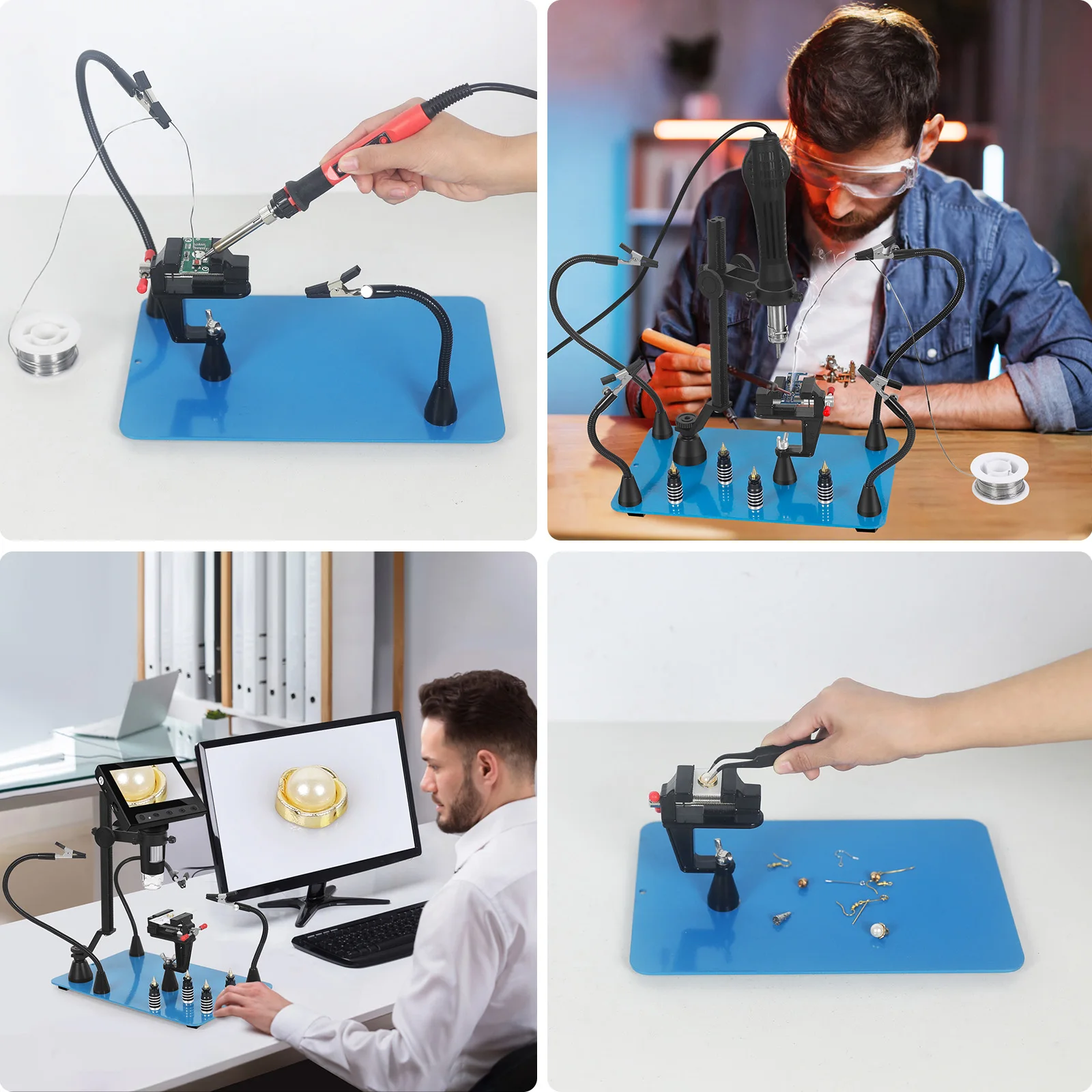 Toolour Magnetic Helping Hands Soldering Third Hand Tool with LED Magnifying Lamp PCB Holder Flexible Arms for Soldering Station