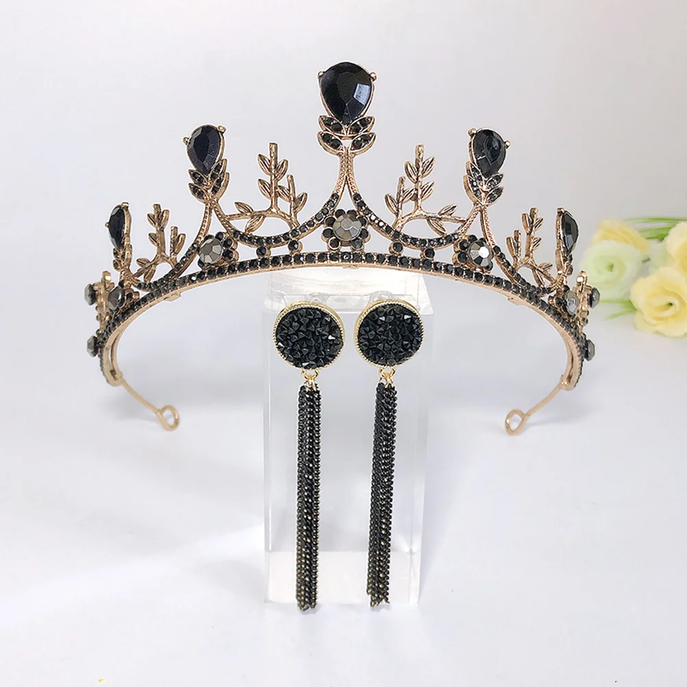 

3 pcs Vintage Crown Hair Adornment Baroque Style Bridal Headdress Wedding Accessories Tiara Earrings Set For Bride Hair