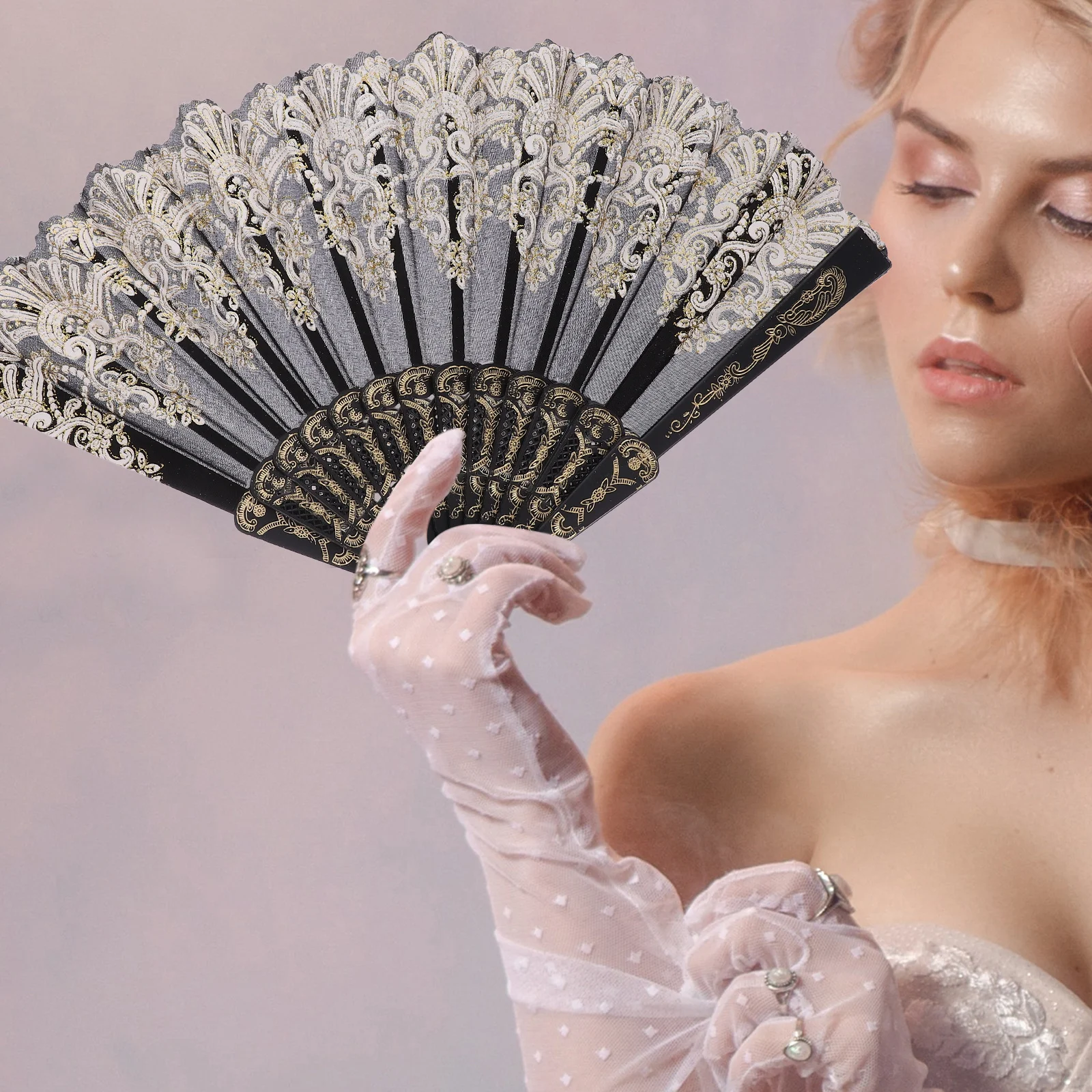 

Large Folding Hand Fan Chinese Theme Printed Pattern Portable Fan for Party Wedding Event Gift White Vintage Foldable Design