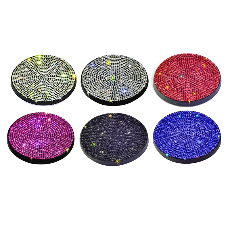 1 Pcs 7*0.7cm Car decoration Water glass Mat Cup mat Diamond Car Full Drill Round Soft Glue Coaster car atmosphere decoration