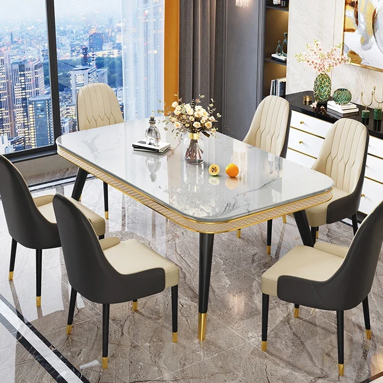 best-selling modern luxury marble dining table and chair set with metal leg for home hotel dining room furniture